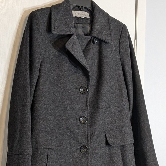 ANNE KLEIN Black Wool Blend Mid-Length Lined Dress Business Coat; Size M - Picture 3 of 7